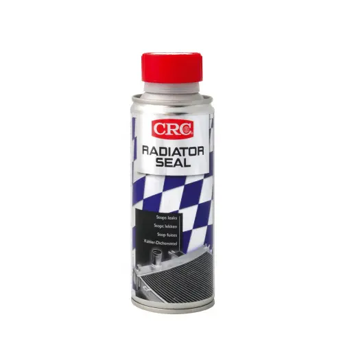 En svart och silvrig flaska kylartätning tillverkad av CRC som kallas "radiator seal"