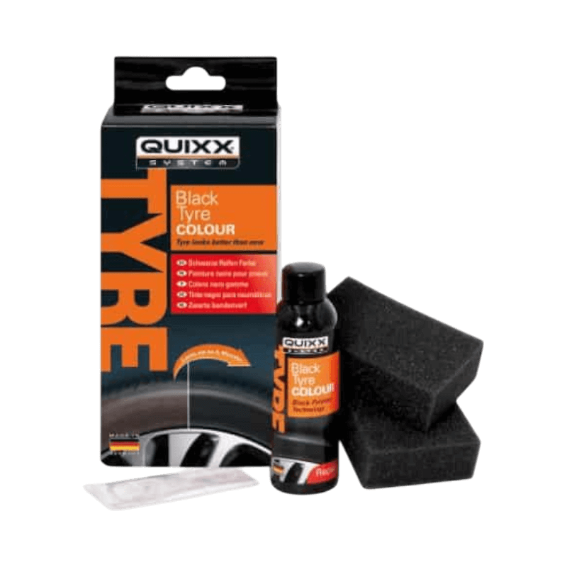QUIXX Black Tyre Colour med applikator ger däck en djup, ny svart färg.