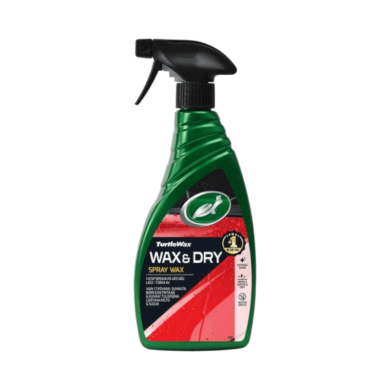 Turtle Wax Wax & Dry sprayvax för snabb applicering direkt på våt bil efter tvätt.