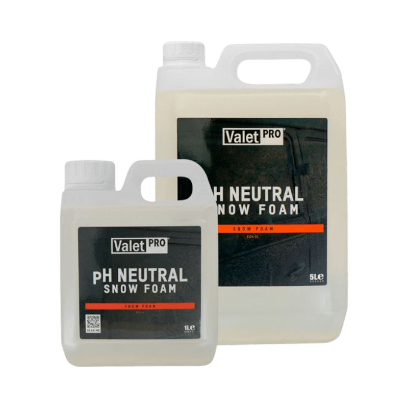 ValetPRO pH Neutral Snow Foam i 1L och 5L behållare för skonsam biltvätt med tjockt skum