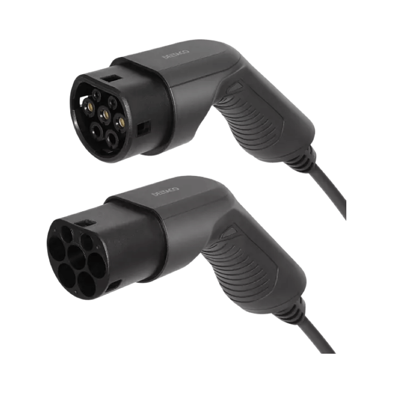 Svart Evify laddkabel med Typ 2‑kontakt, anpassad för elbilsladdning med maxeffekt på 11 kW.