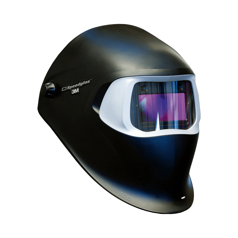 3M Speedglas 100V svetshjälm i svart design med justerbart svetsglas och hög användarkomfort.