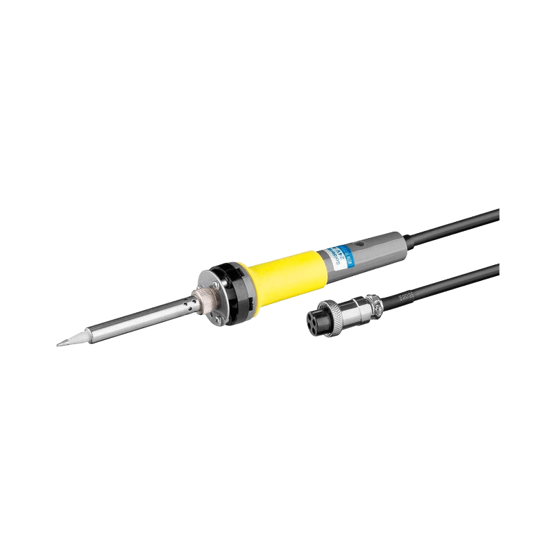 Gul lödpenna från Goobay med utbytbar spets och kontaktkabel, anpassad för elektronikjobb.