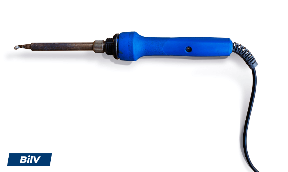 Klassisk blå lödpenna med sladd och rund spets, lämpad för baslödning i hemmet.