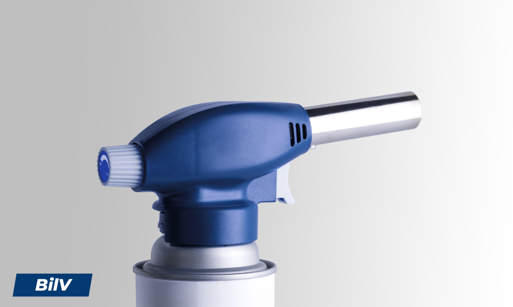 Blå gasbrännare med justerbart munstycke för precisionsarbete