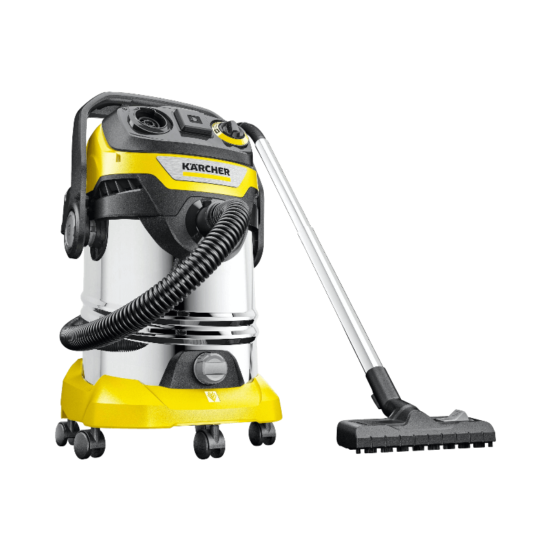 Kärcher WD 6 PS våt- och torrdammsugare med gul detaljfärg och kraftfull sugslang.