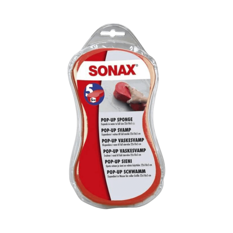Sonax pop-up svamp i förpackning, expanderande bilsvamp för biltvätt.
