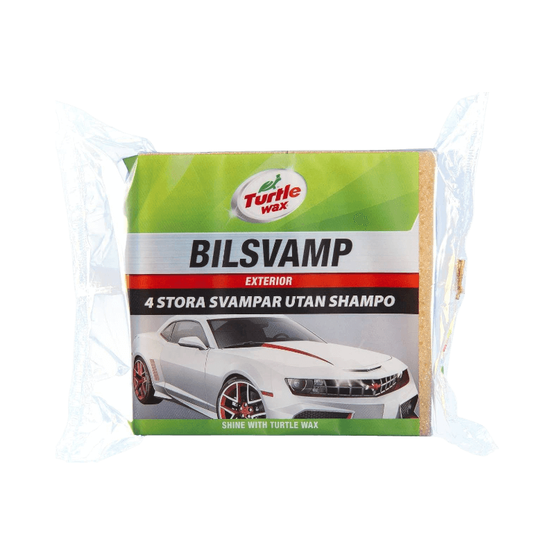 Turtle Wax bilsvampspaket med fyra stora svampar för bilrengöring.